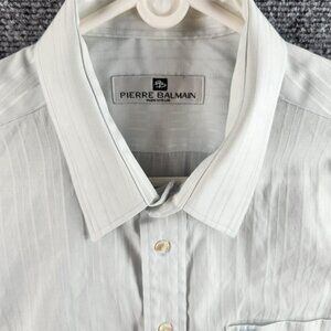 Balmain Monsieur Size 17 Long Sleeve Button Up Shirt Men Designer Striped Blue